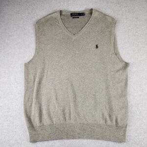 Polo Ralph Lauren Sweater Vest Men's Large Gray Pima Cotton V‎ Neck Golf